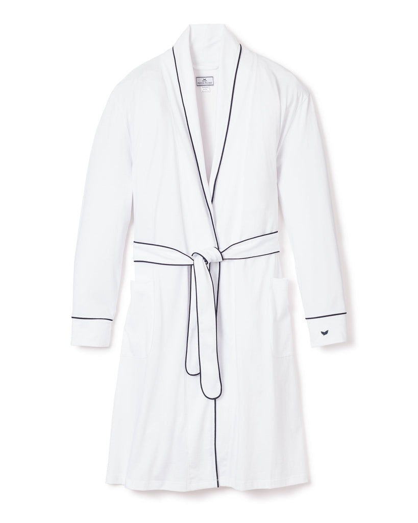 Women's Pima Robe | White with Navy Piping Robes Petite Plume 