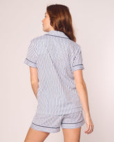 Women's Pima Pajama Short Set | Navy French Ticking Pajama Sets Petite Plume 