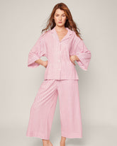 The Olivia Wide Leg Pima Pajama Set in Antique Red Ticking Women's Pajama's Petite Plume 