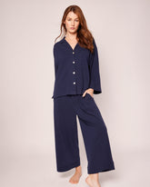 The Olivia Wide Leg Pima Pajama Set | Navy Pajama Sets Petite Plume 