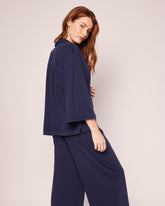 The Olivia Wide Leg Pima Pajama Set | Navy Pajama Sets Petite Plume 