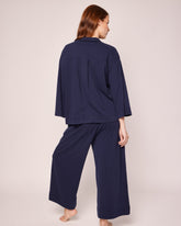 The Olivia Wide Leg Pima Pajama Set | Navy Pajama Sets Petite Plume 