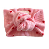 Organic Waffle Turban Headband | Little Red Heart (on Pink) Bows & Headbands SpearmintLOVE 0-12m Little Red Heart (on Pink) 