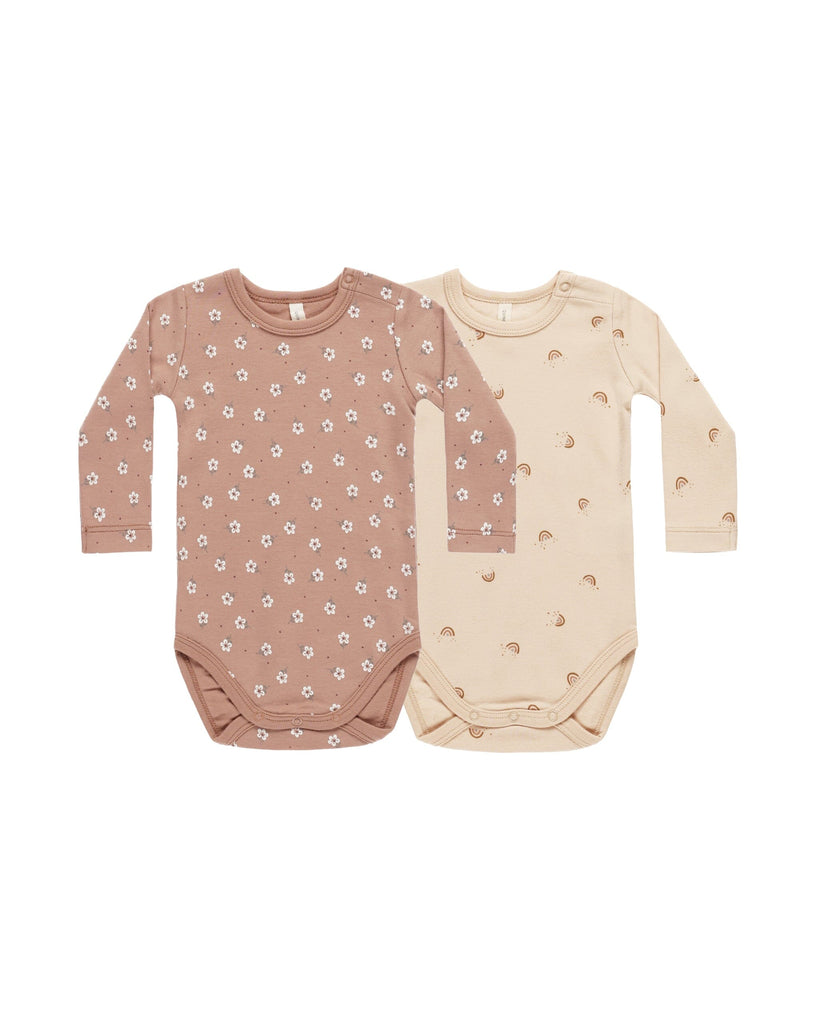 Jersey Bodysuit, 2 Pack | Rose Ditsy, Rainbows Onesies Quincy Mae ROSE-SHELL 0-3M 