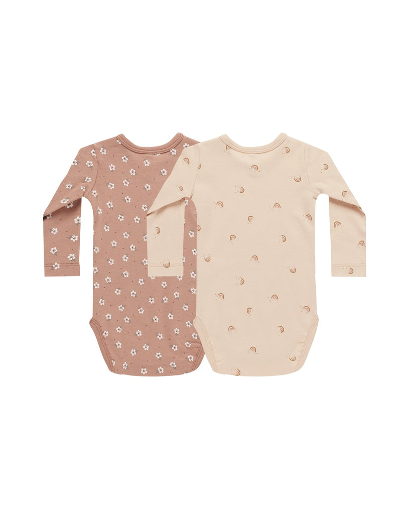 Jersey Bodysuit, 2 Pack | Rose Ditsy, Rainbows Onesies Quincy Mae 