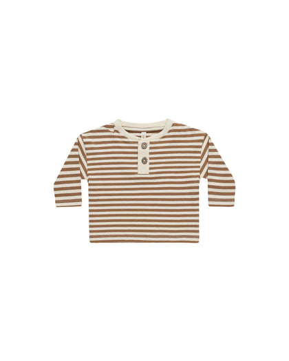 Long Sleeve Henley Tee | Cinnamon Stripe Tops & Tees Quincy Mae CINNAMON-STRIPE 0-3M 