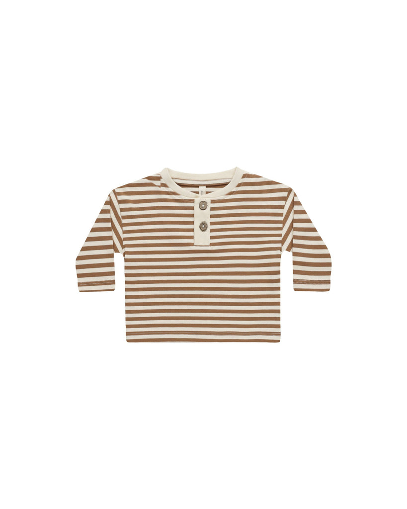 Long Sleeve Henley Tee | Cinnamon Stripe Tops & Tees Quincy Mae CINNAMON-STRIPE 0-3M 