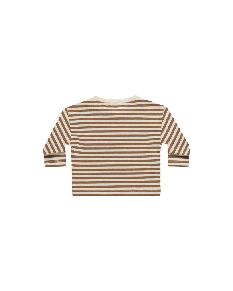 Long Sleeve Henley Tee | Cinnamon Stripe Tops & Tees Quincy Mae 