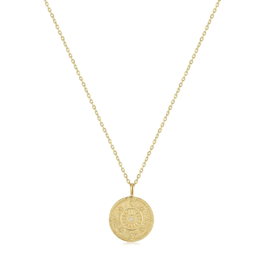 Round Sun Pendant With Cz Center Stone Necklace Necklaces eklexic 14k Gold Vermeil 