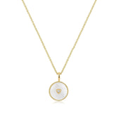 Round Mother Of Pearl Pendant With Cz Center Stone Necklace Necklaces eklexic 14K Gold Vermeil 