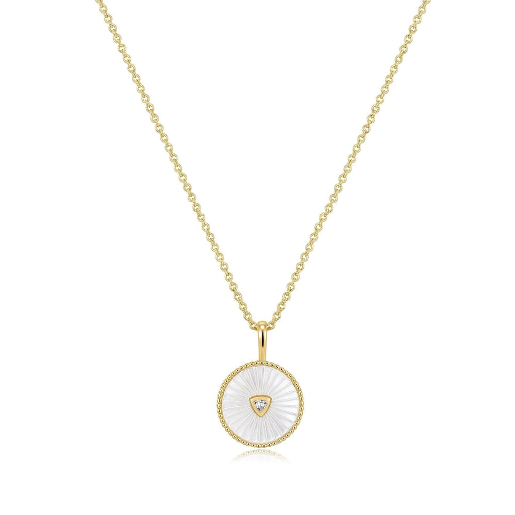 Round Mother Of Pearl Pendant With Cz Center Stone Necklace Necklaces eklexic 14K Gold Vermeil 