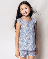 Girl's Twill Amelie Short Set in Fleur D'Azur Children's Short Set Petite Plume 