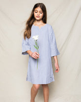 Girl's Twill Caftan | Navy French Ticking Nightgowns Petite Plume 