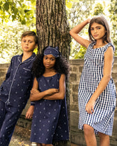 Girl's Twill Amelie Nightgown | Navy Gingham Nightgowns Petite Plume 