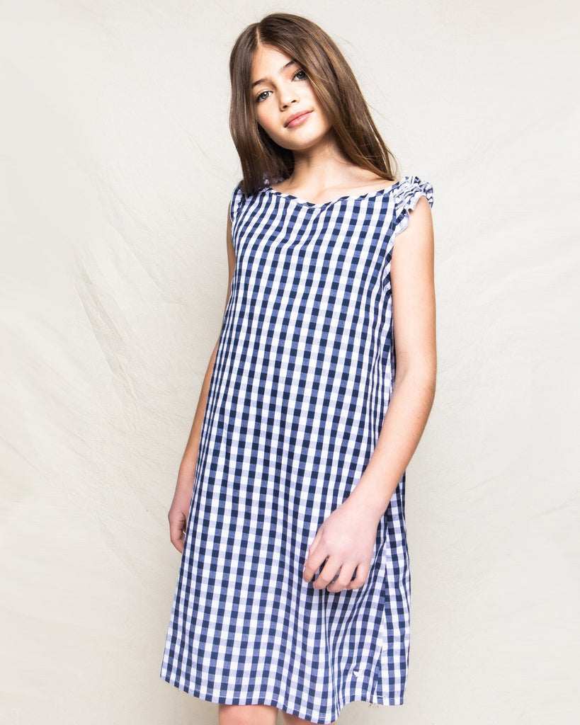 Girl's Twill Amelie Nightgown | Navy Gingham Nightgowns Petite Plume 