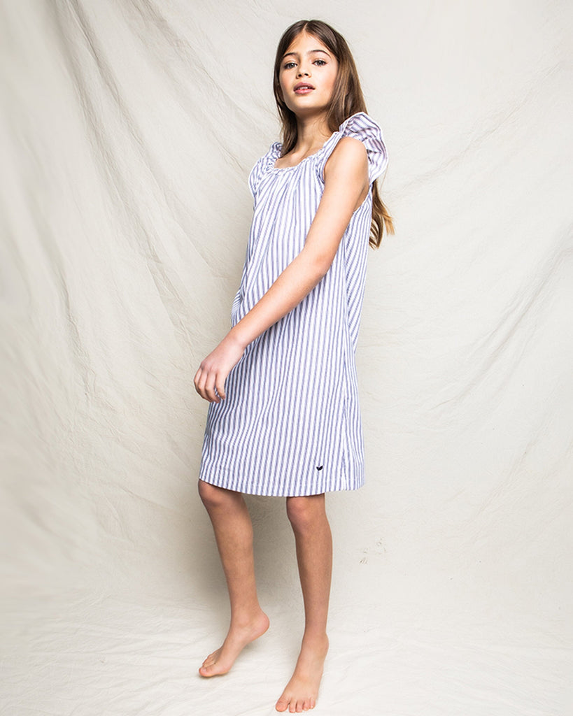 Girl's Twill Isabelle Nightgown | Navy French Ticking Nightgowns Petite Plume 