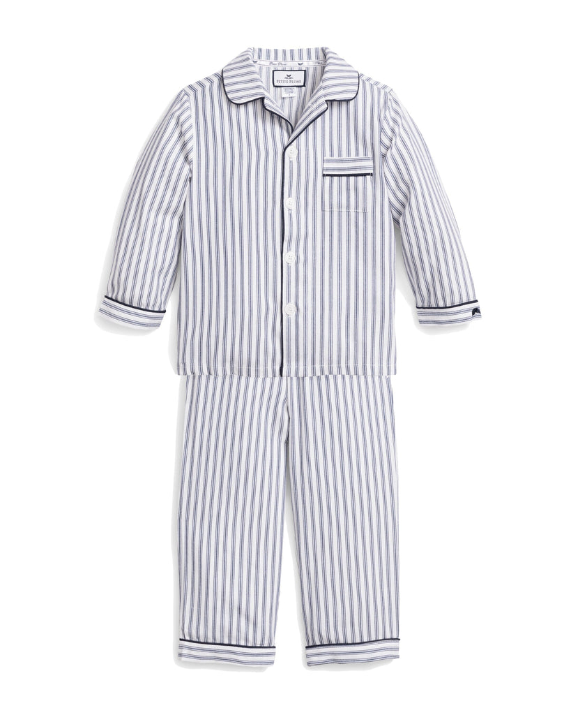 Kid's Twill Pajama Set | Navy French Ticking Pajama Sets Petite Plume 