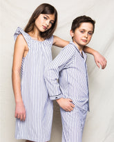 Girl's Twill Isabelle Nightgown | Navy French Ticking Nightgowns Petite Plume 