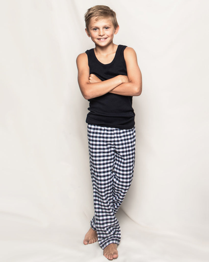 Kid's Twill Pajama Pants | Navy Gingham Pajamas Petite Plume 