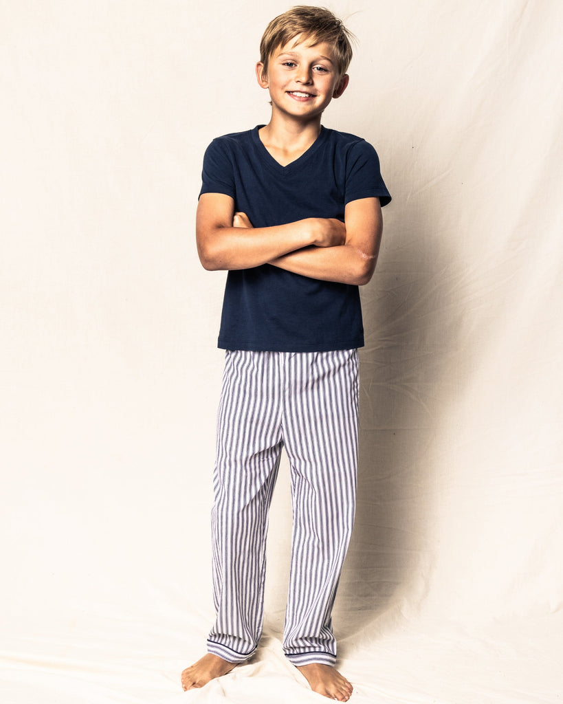 Kid's Twill Pajama Pants | Navy French Ticking Pajamas Petite Plume 