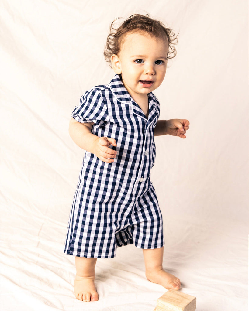 Baby's Twill Summer Romper | Navy Gingham Jumpsuits & Rompers Petite Plume 