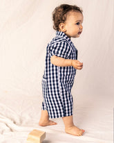 Baby's Twill Summer Romper | Navy Gingham Jumpsuits & Rompers Petite Plume 