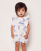 Baby's Twill Ruffled Romper in Indigo Floral Infant Romper Petite Plume 