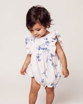 Baby's Twill Ruffled Romper in Indigo Floral Infant Romper Petite Plume 