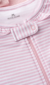 Baby's Pima Ruffle Collar Romper in Pink Stripes Children's Pajamas TF Petite Plume 