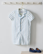 Baby's Twill Summer Romper in Periwinkle Stripe Infant Romper Petite Plume 