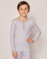 Kid's Pima Snug Fit Pajama Set | Grey Stripes Pajama Sets Petite Plume 