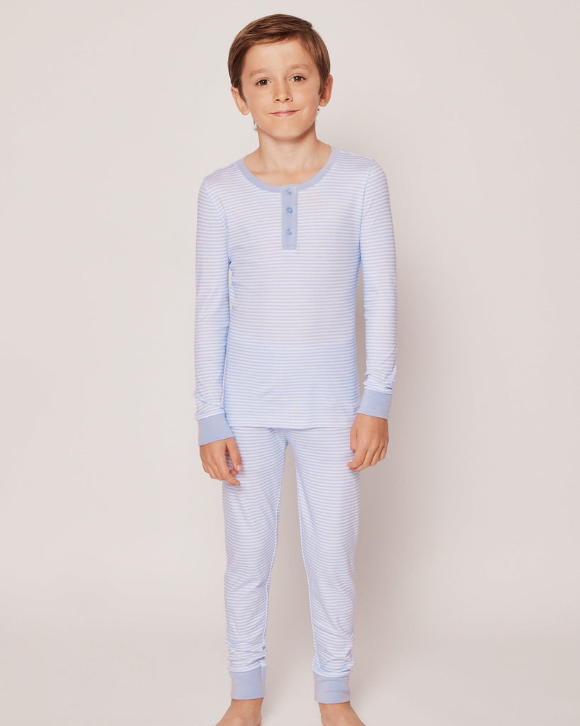 Kid's Pima Snug Fit Pajama Set | Blue Stripes Pajama Sets Petite Plume 