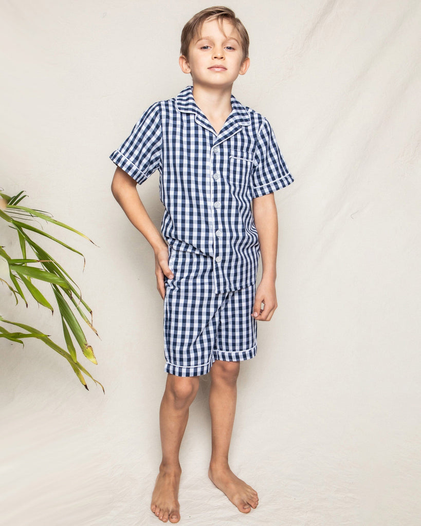 Kid's Pajama Short Set | Navy Gingham Pajama Sets Petite Plume 