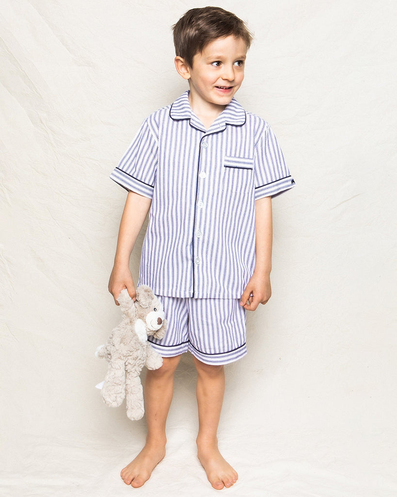 Kid's Twill Pajama Short Set | Navy French Ticking Pajama Sets Petite Plume 