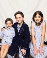 Kid's Twill Pajama Short Set | Navy French Ticking Pajama Sets Petite Plume 