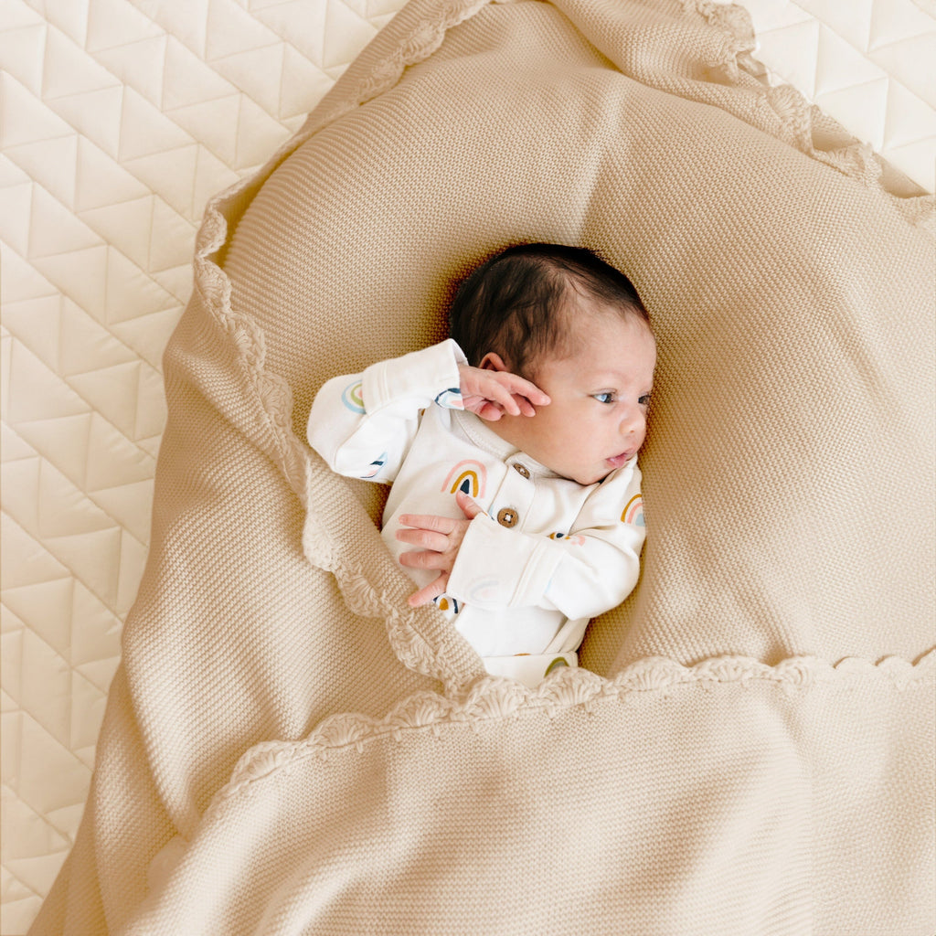 Organic Cotton Scalloped Baby Blanket - Sand Scalloped Baby Blanket Makemake Organics 