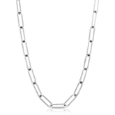 Silver Large Elongated Link Chain Necklaces eklexic 