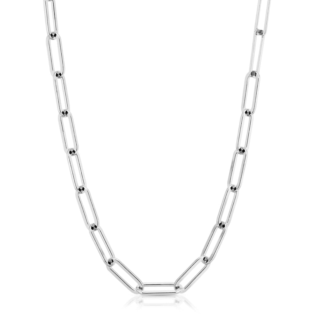 Silver Large Elongated Link Chain Necklaces eklexic 