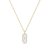 Tag Shaped Mop Pendant With Cz Stone Necklace Necklaces eklexic 14K Gold Vermeil 