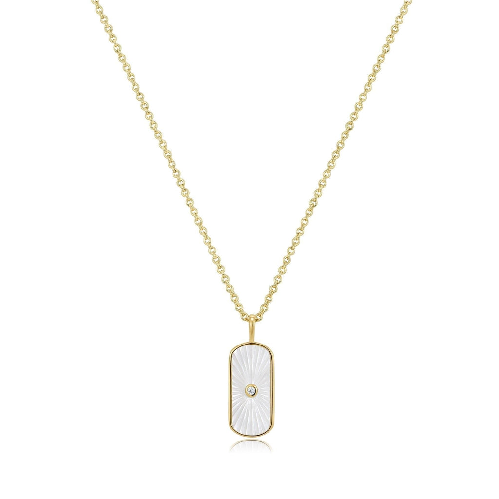 Tag Shaped Mop Pendant With Cz Stone Necklace Necklaces eklexic 14K Gold Vermeil 