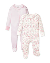 Baby's Pima Ruffle Collar Romper Duo in Pink Stripe & Dorset Floral Gifts Petite Plume 