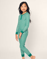 Kid's Pima Snug Fit Pajama Set | Green Stripe Pajama Sets Petite Plume 