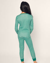 Kid's Pima Snug Fit Pajama Set | Green Stripe Pajama Sets Petite Plume 