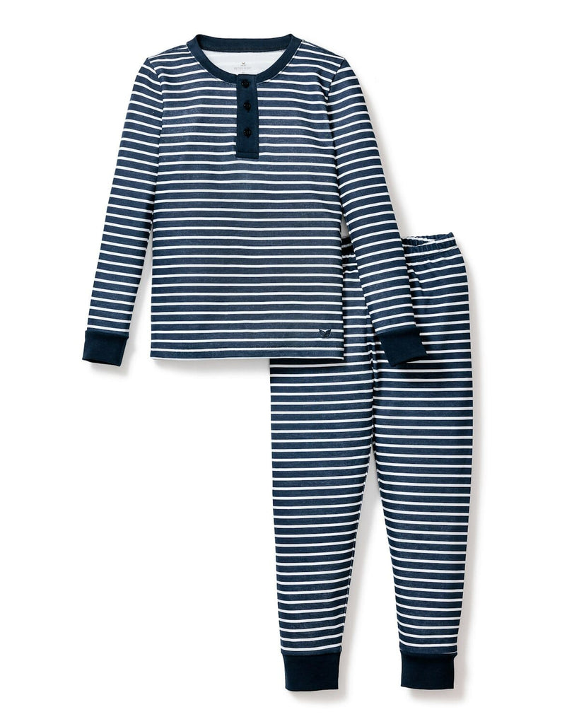 Kid's Pima Snug Fit Pajama Set in Navy Stripe Pajama Sets Petite Plume 