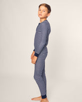 Kid's Pima Snug Fit Pajama Set in Navy Stripe Pajama Sets Petite Plume 