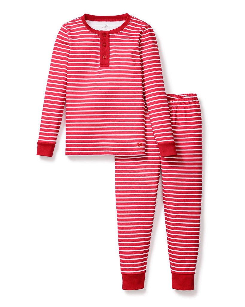 Kid's Pima Snug Fit Pajama Set | Red Stripe Pajama Sets Petite Plume 