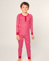 Kid's Pima Snug Fit Pajama Set | Red Stripe Pajama Sets Petite Plume 