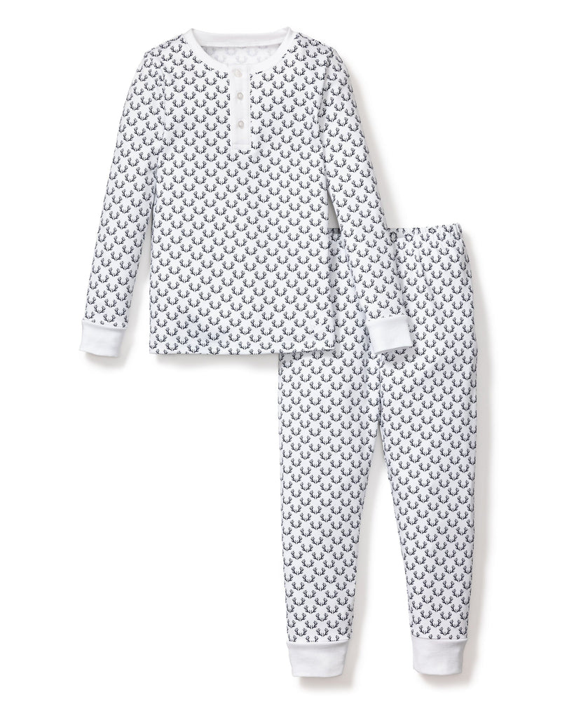 Kid's Pima Snug Fit Pajama Set | Nordic Antlers on White Pajama Sets Petite Plume 