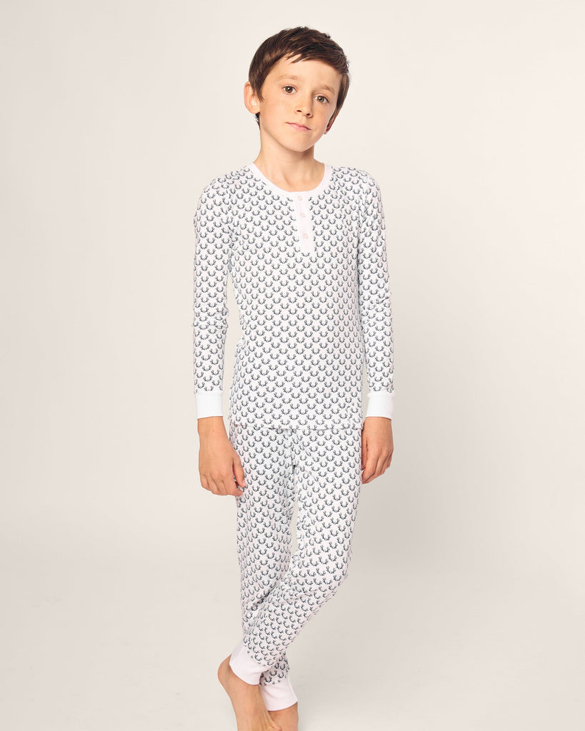 Kid's Pima Snug Fit Pajama Set | Nordic Antlers on White Pajama Sets Petite Plume 