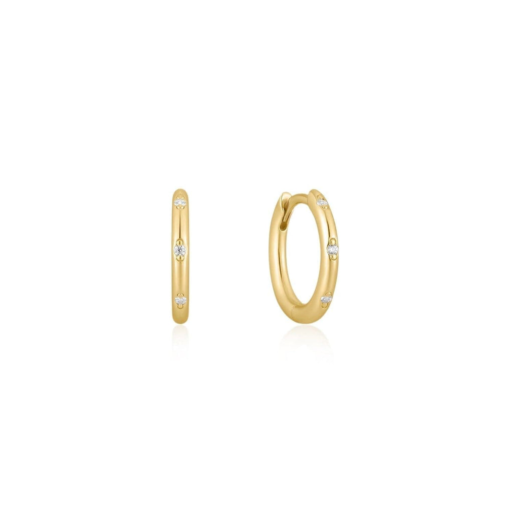 Thin Cz Studded Huggie Hoops Earrings eklexic 14K Gold Vermeil 